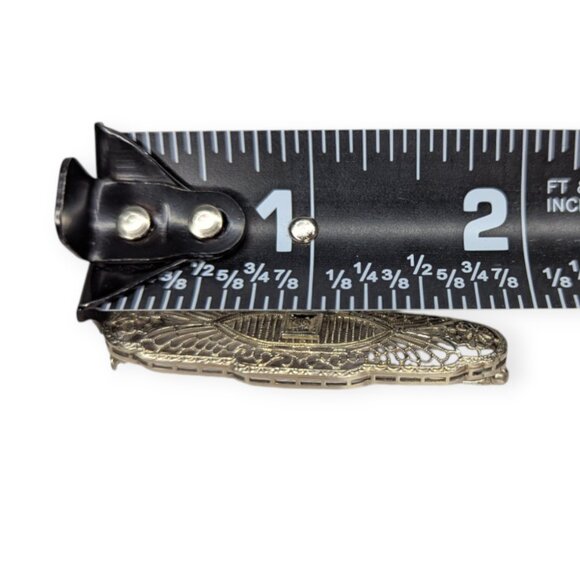 Edwardian Style 10K White Gold & Diamond Filigree Bar Pin/Brooch 2" - Picture 5 of 11